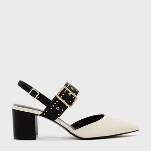 Charles & Keith -  Studded Pointed Slingbacks Chalk (Size 37)